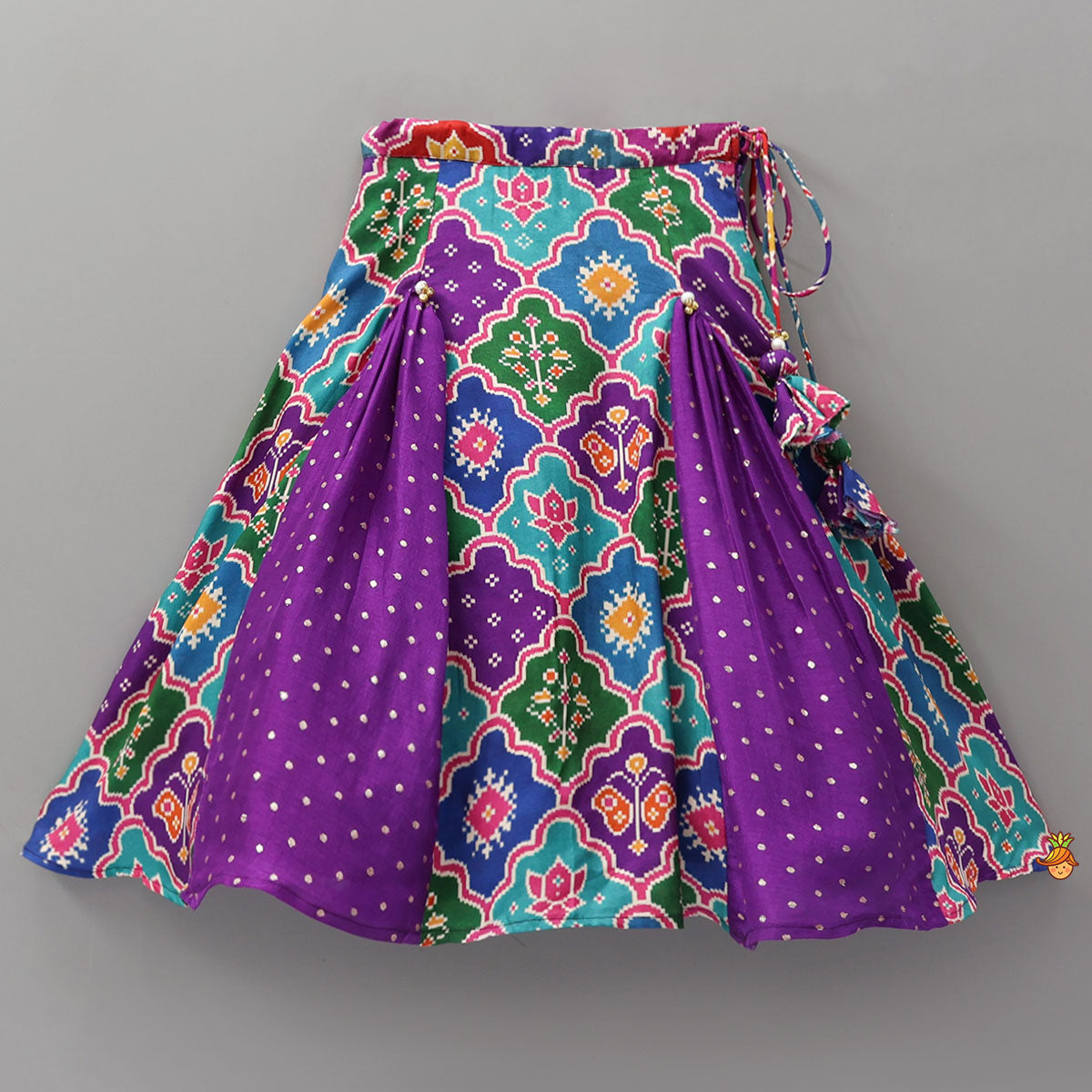 Pre Order: Heavily Embroidered Colourful Top And Lehenga With Potli Bag